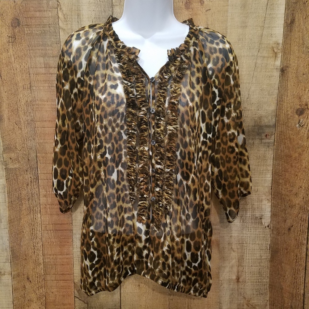 FREE SHIPPING Express leopard print sheer top